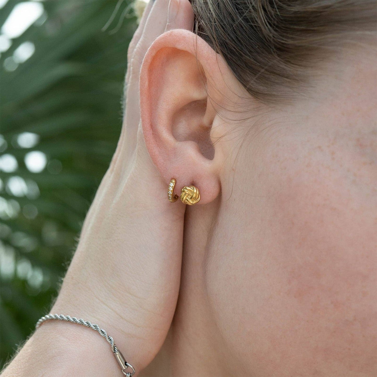18K Gold PVD Stainless Steel CZ Mini Huggie Earrings: Stainless