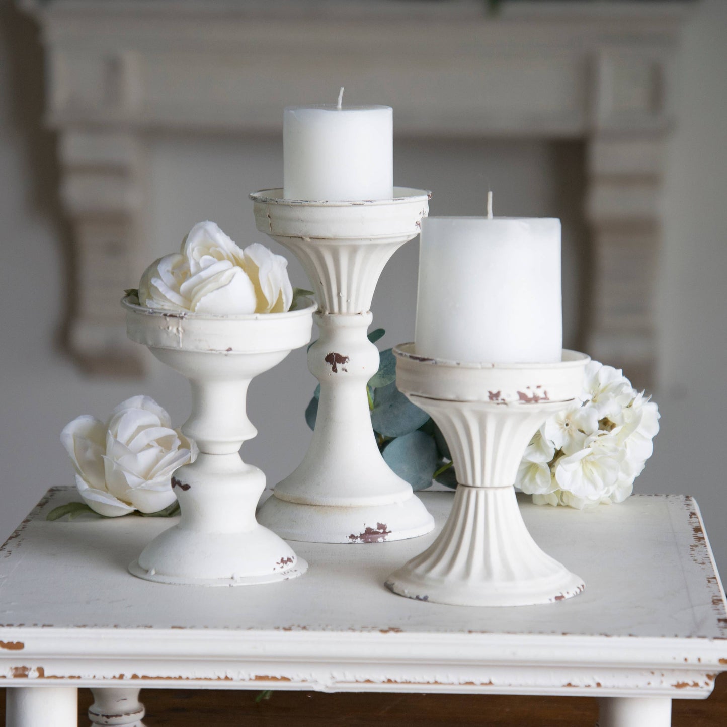 VIP Metal 8 in. White Candle Holder Set of 3