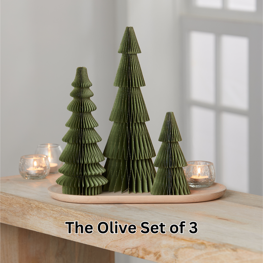 Honeycomb trees, vintage folding paper, Christmas, Winter: Set 3 Olive