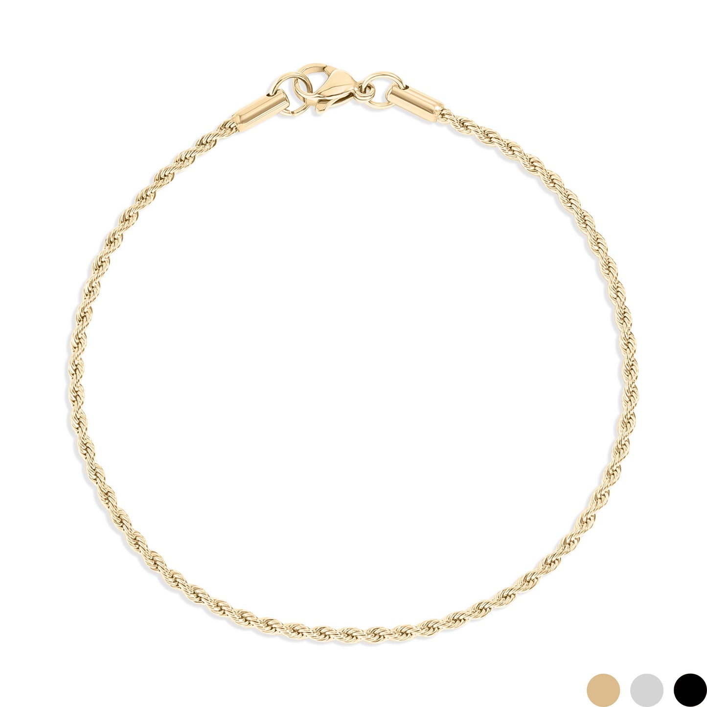 Rope Chain Bracelet / Anklet - Gold, Silver, Black: Gold / 6+2" / 4mm