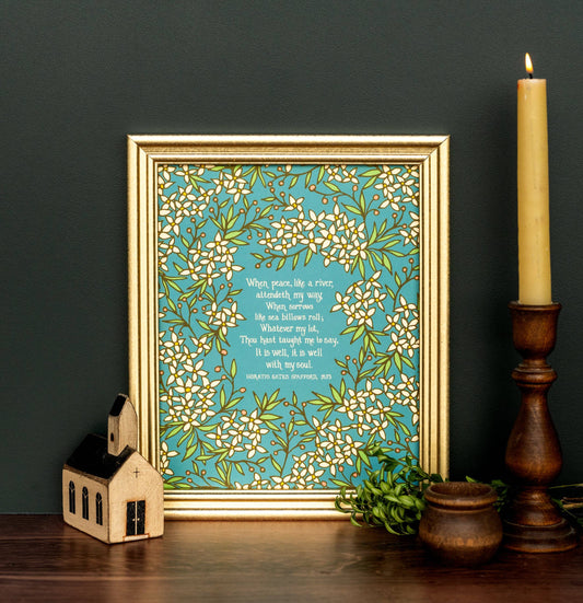 It Is Well With My Soul Hymn Art Print - Bright Blue