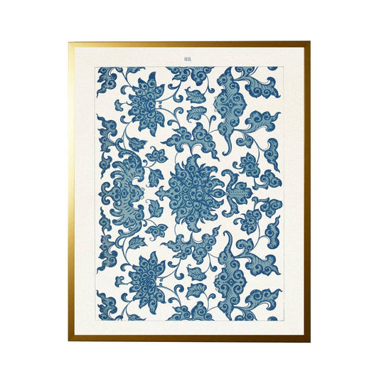 Chinoiserie Fabric Plate In Blues*316: Gold Frame 2425-35 Aq / 8" X 10"
