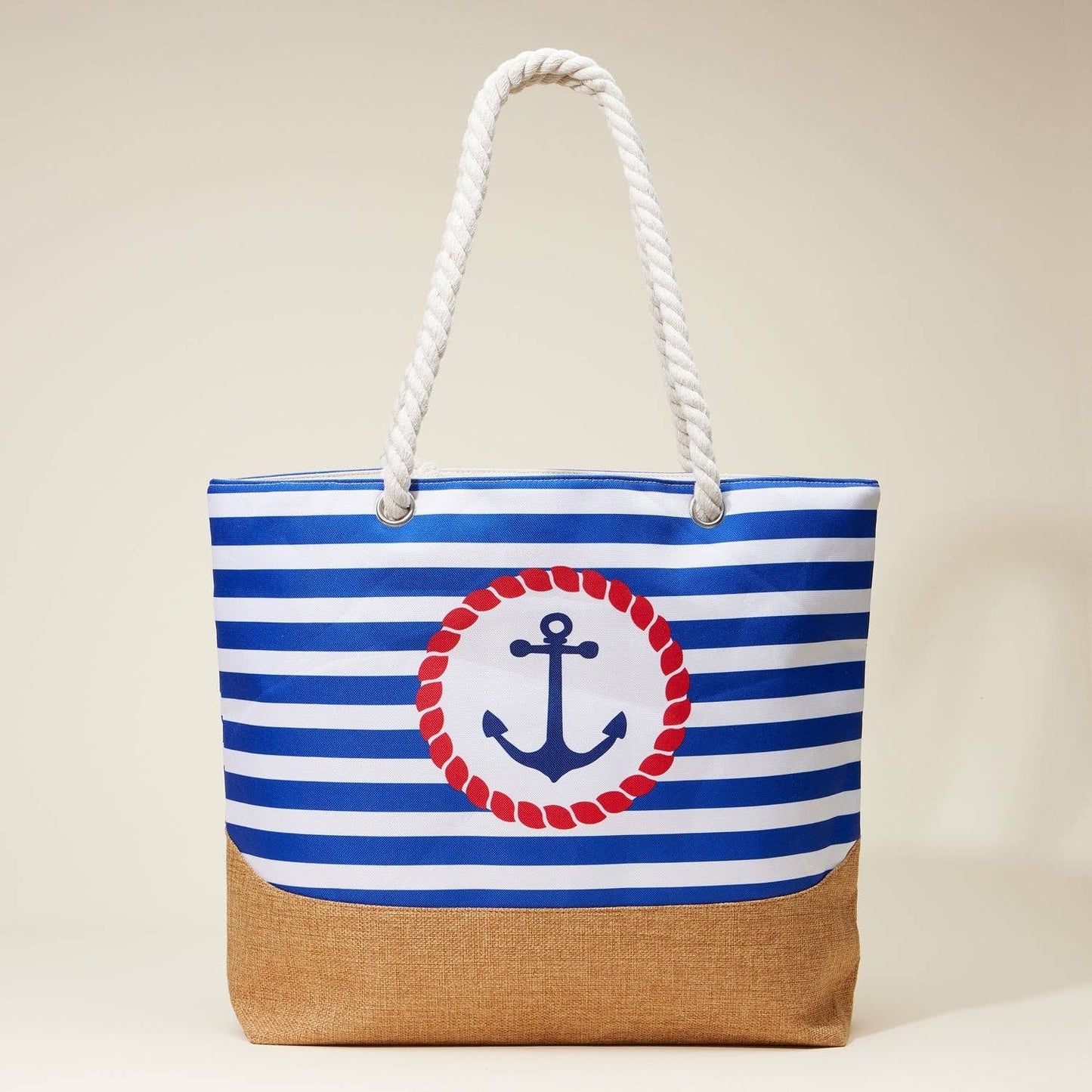 Coastal Chic Nautical Anchor & Stripe Beach Tote: Blue / One / 5DG78011