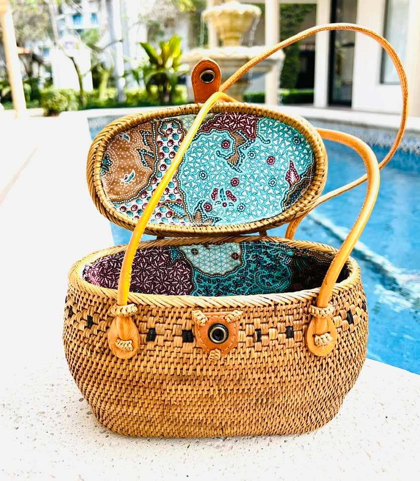 Ata Vine Basket Handbag With Leather Straps