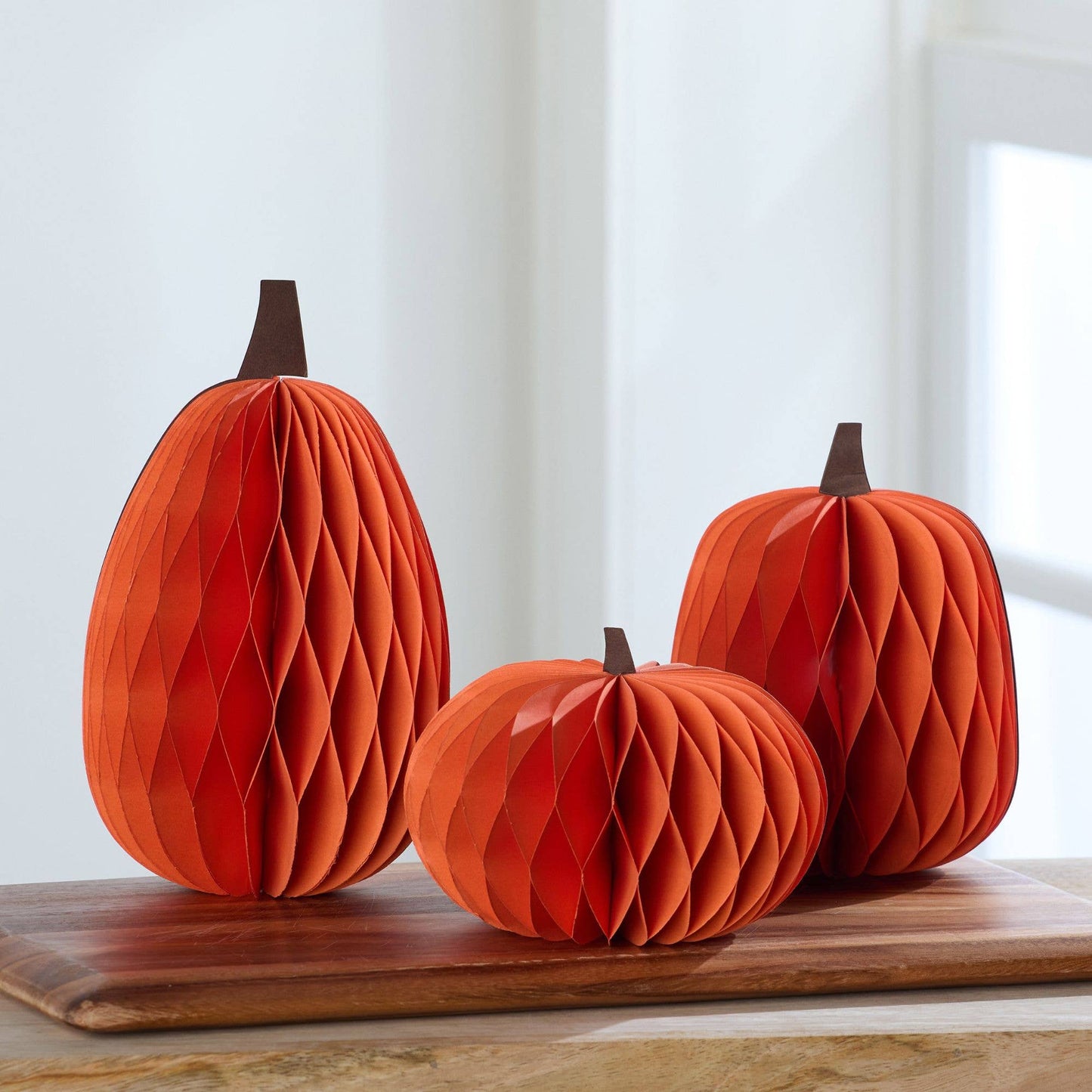 Honeycomb Pumpkin Autumn Shelf Sitter, Halloween Table, Cat: Set 3 pumpkins