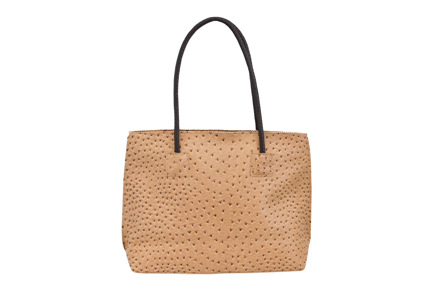 Lightweight Ostrich Zippered Tote Bag: Camel