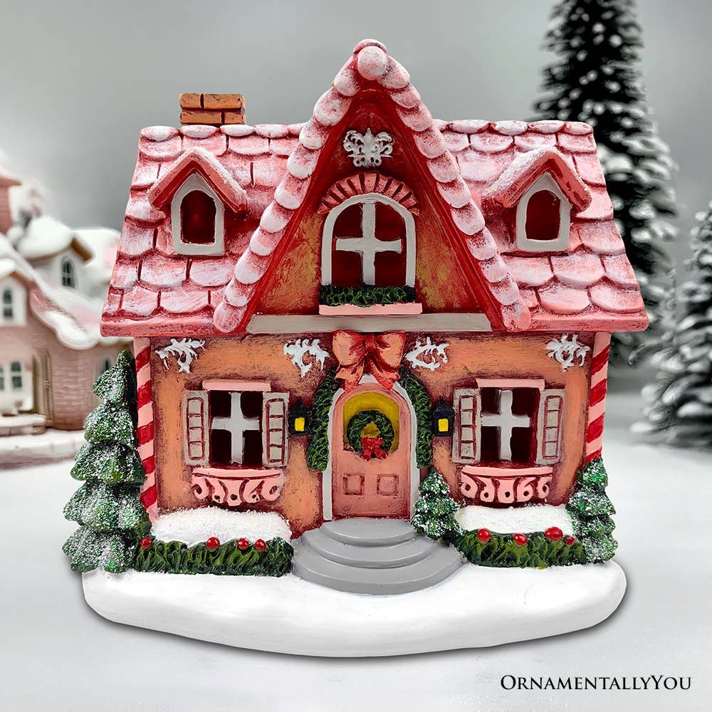 Sparkling Pink Winter Magic LED Gingerbread Home Figurine