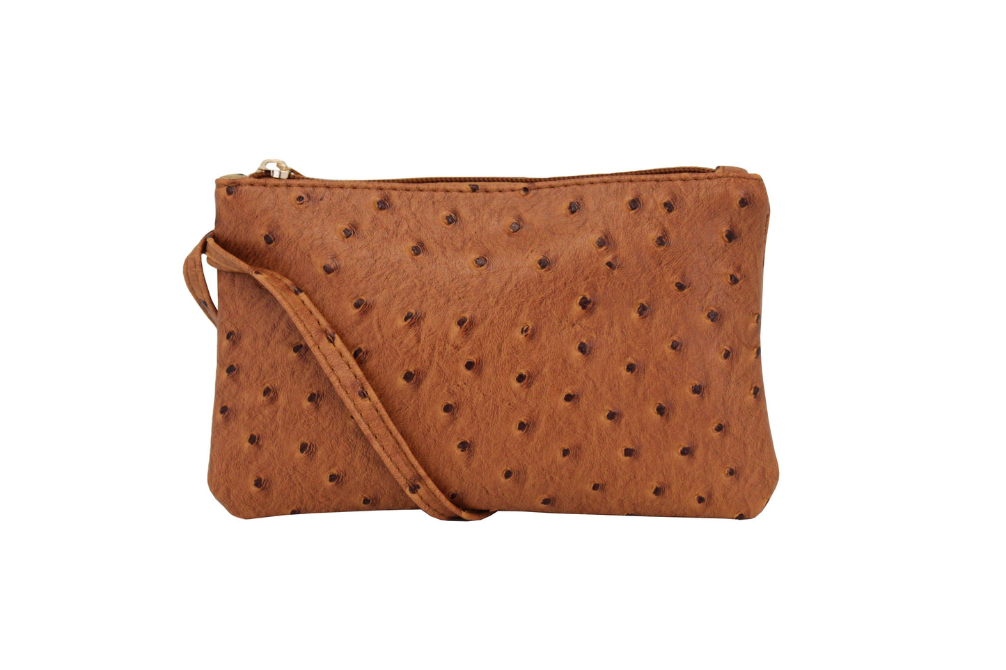 Vibrant Ostrich Wristlet: Camel