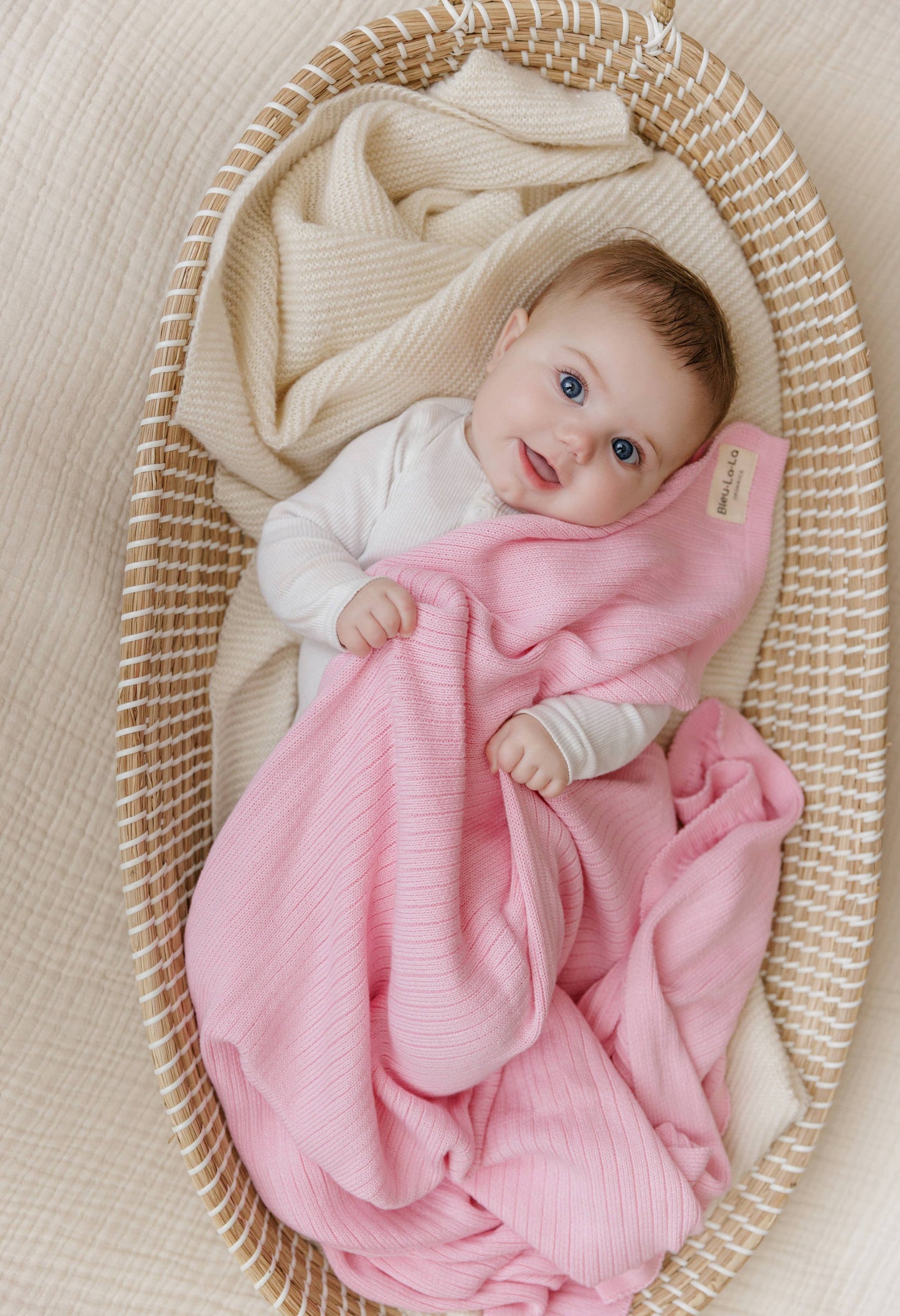 NEW! 100% Luxury Organic Cotton Ribbed Baby Swaddle Blanket: Sky Blue