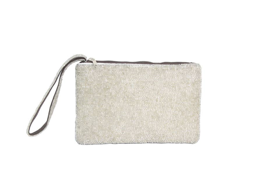 Fully Beaded Ladies Wristlet Wallet: Silver