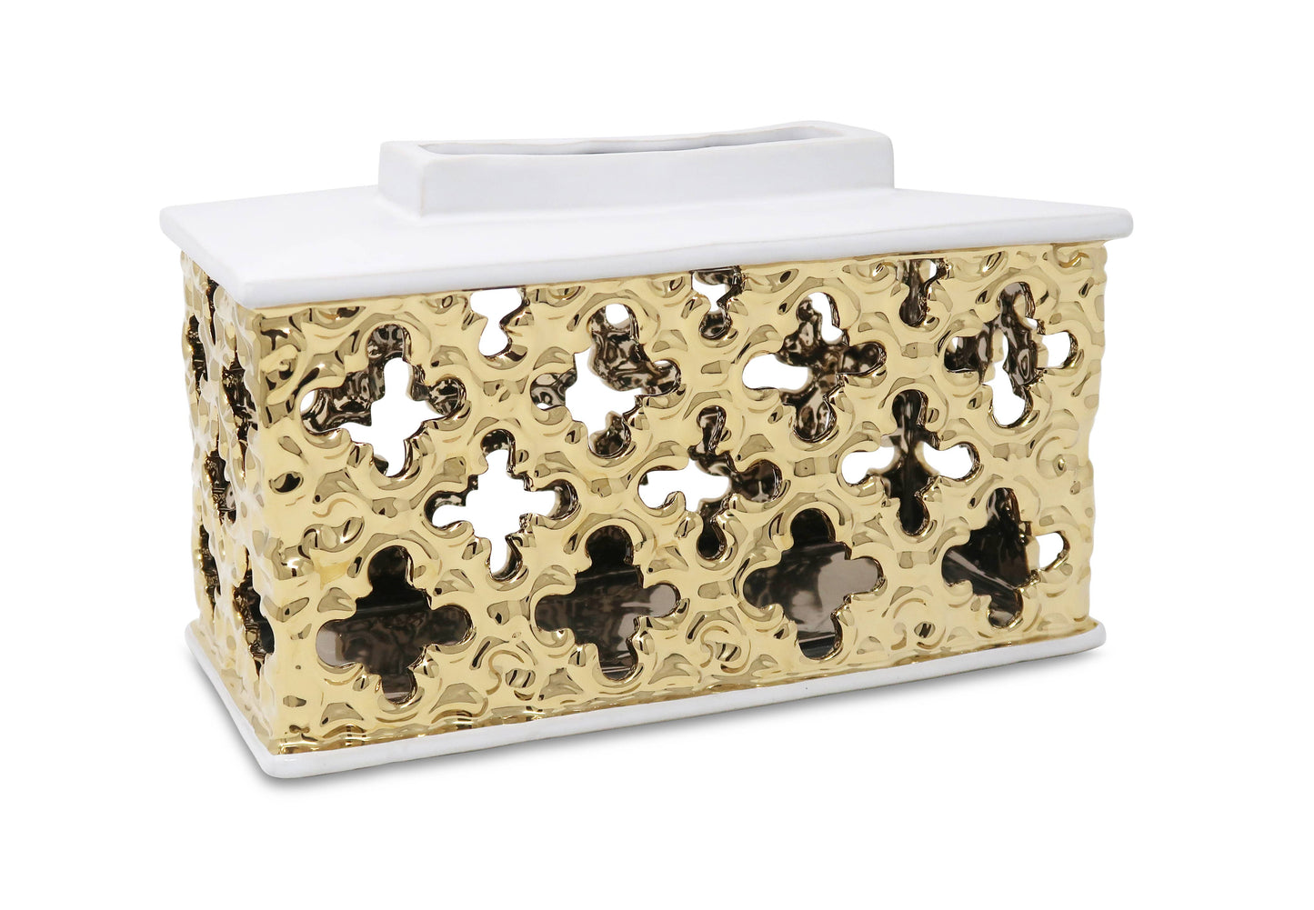 Gold Decorative Rectangle Jar with White Cover: Large