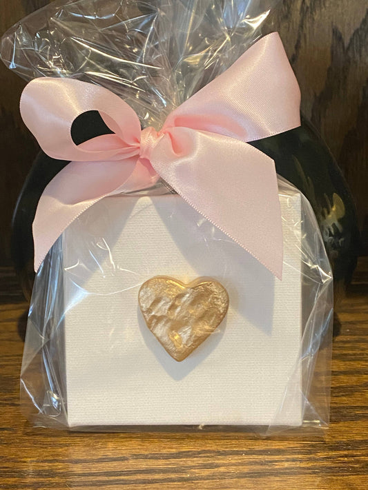 Hand Brushed Gold Leaf Hammered Heart Canvas Art: Package in Cello Bag with Ribbon