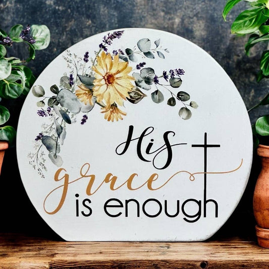 His Grace is Enough - Rustic Wood Bible Verse Decor Sign 