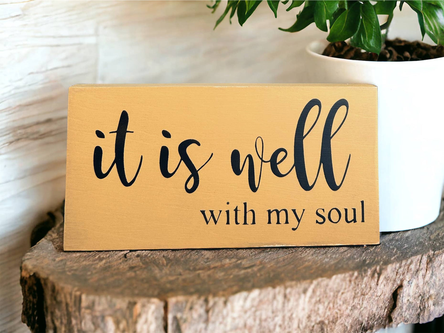 It is Well With My Soul - Rustic Wood Sign Faith Decor: Natural Linen