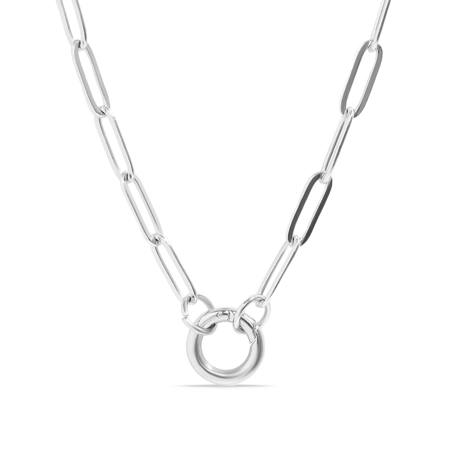 Stainless Steel Paperclip Carabiner Charm Holder Necklace: Gold / 16"+2"