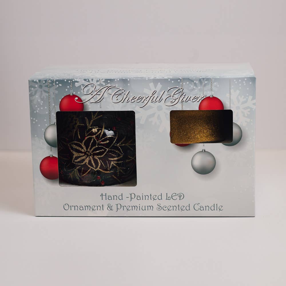 Poinsettia LED Ornament & Candle Gift Set