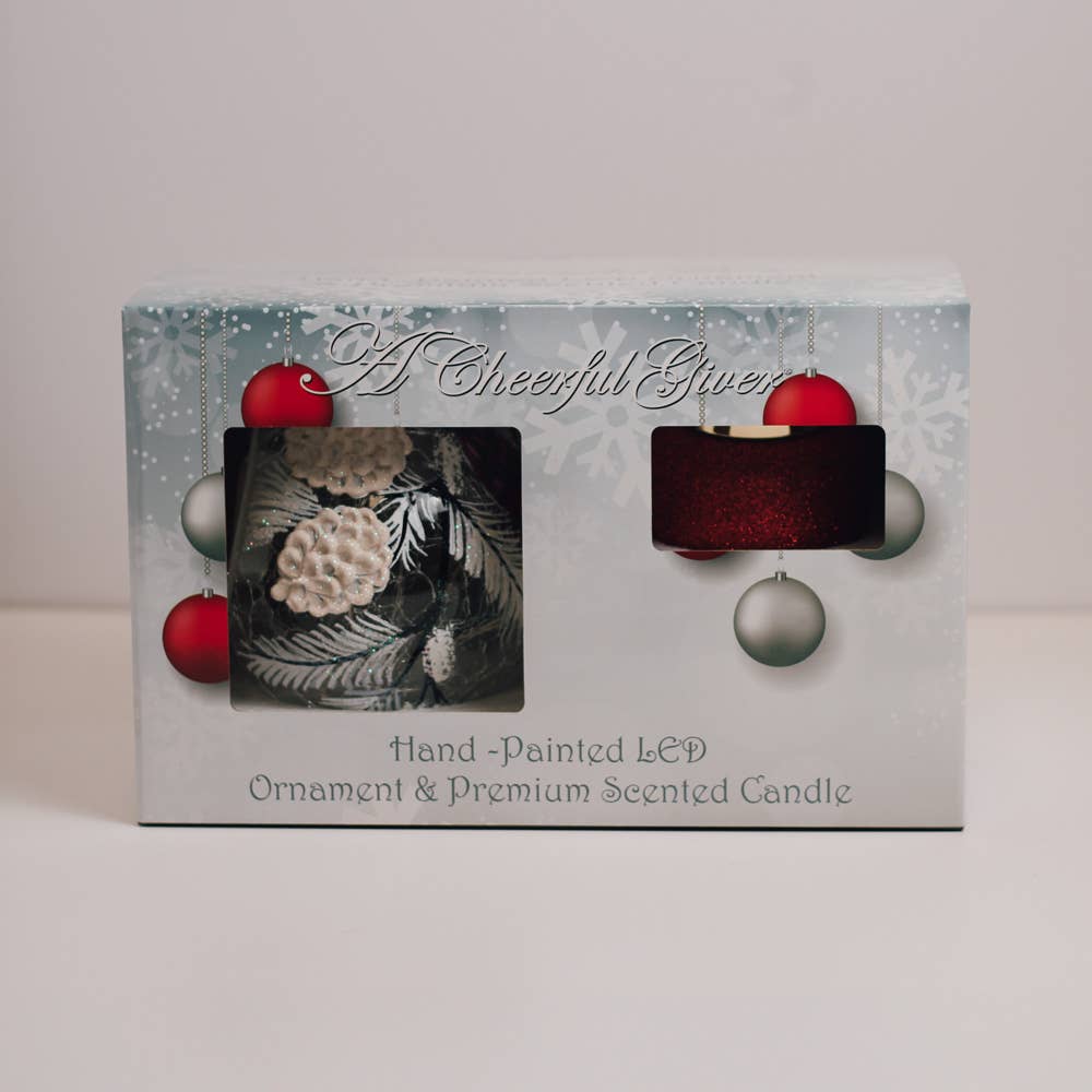 Snowy Cardinal LED Ornament & Candle Gift Set