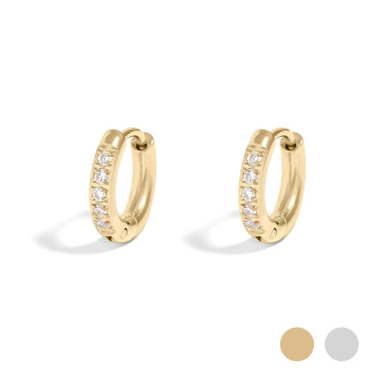 18K Gold PVD Stainless Steel CZ Mini Huggie Earrings: Gold