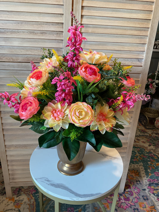 Custom Spring Arrangement in Gold Urn