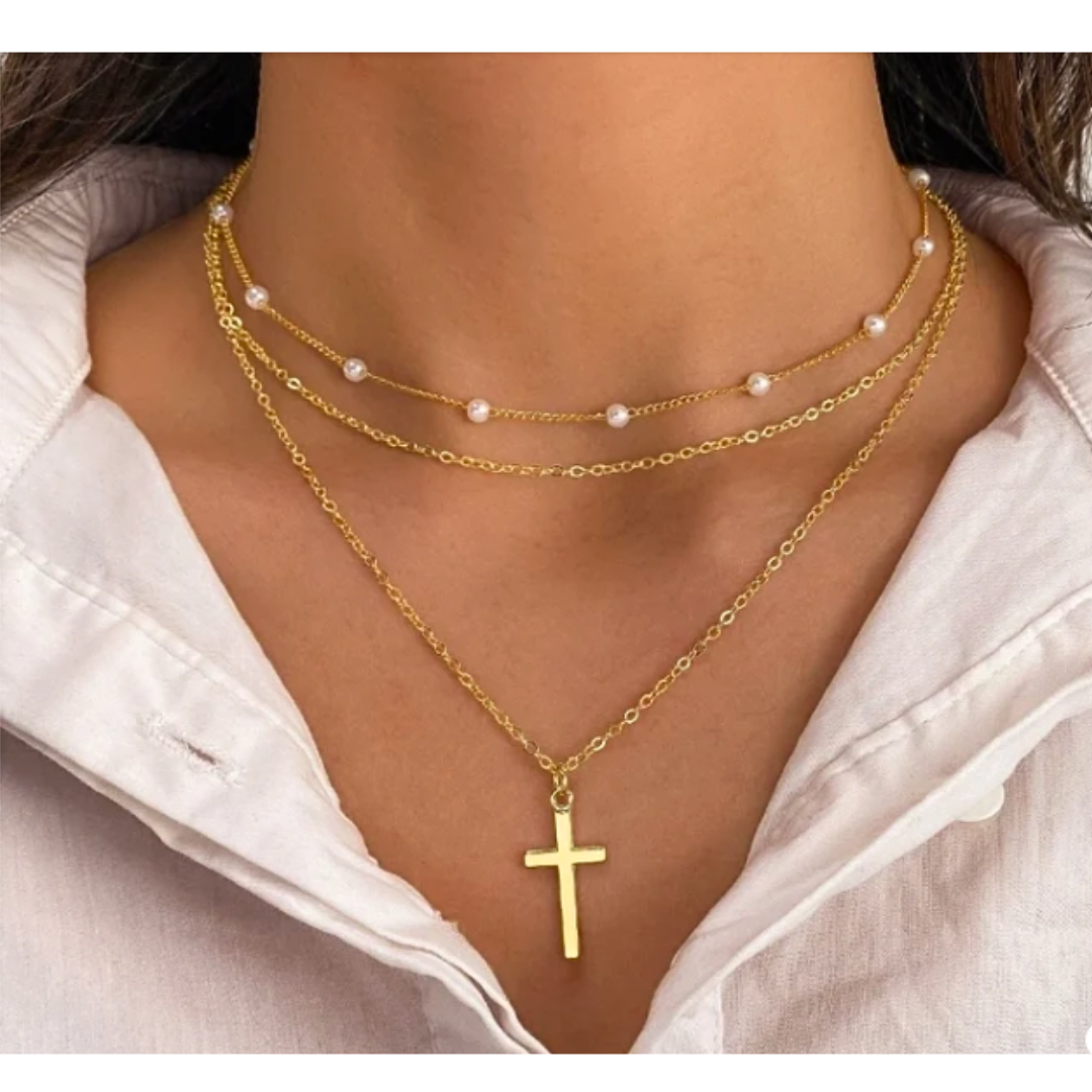 Layered Gold Cross necklace - Faith Based Jewelry
