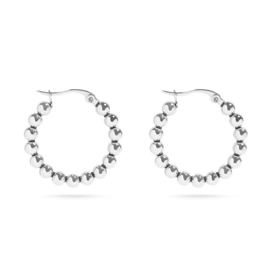 18K Gold PVD Stainless Steel Circle Ball Hoop Earrings : Stainless