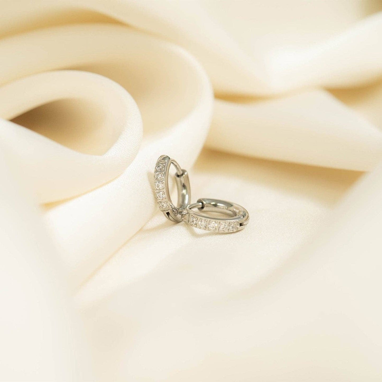 18K Gold PVD Stainless Steel CZ Mini Huggie Earrings: Stainless