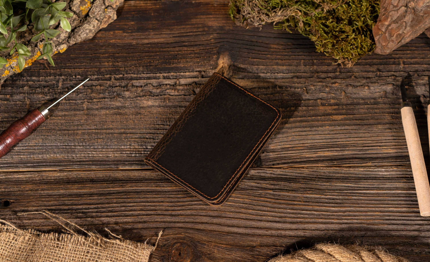 Genuine Leather Wallet, Handmade Wallet: Brown
