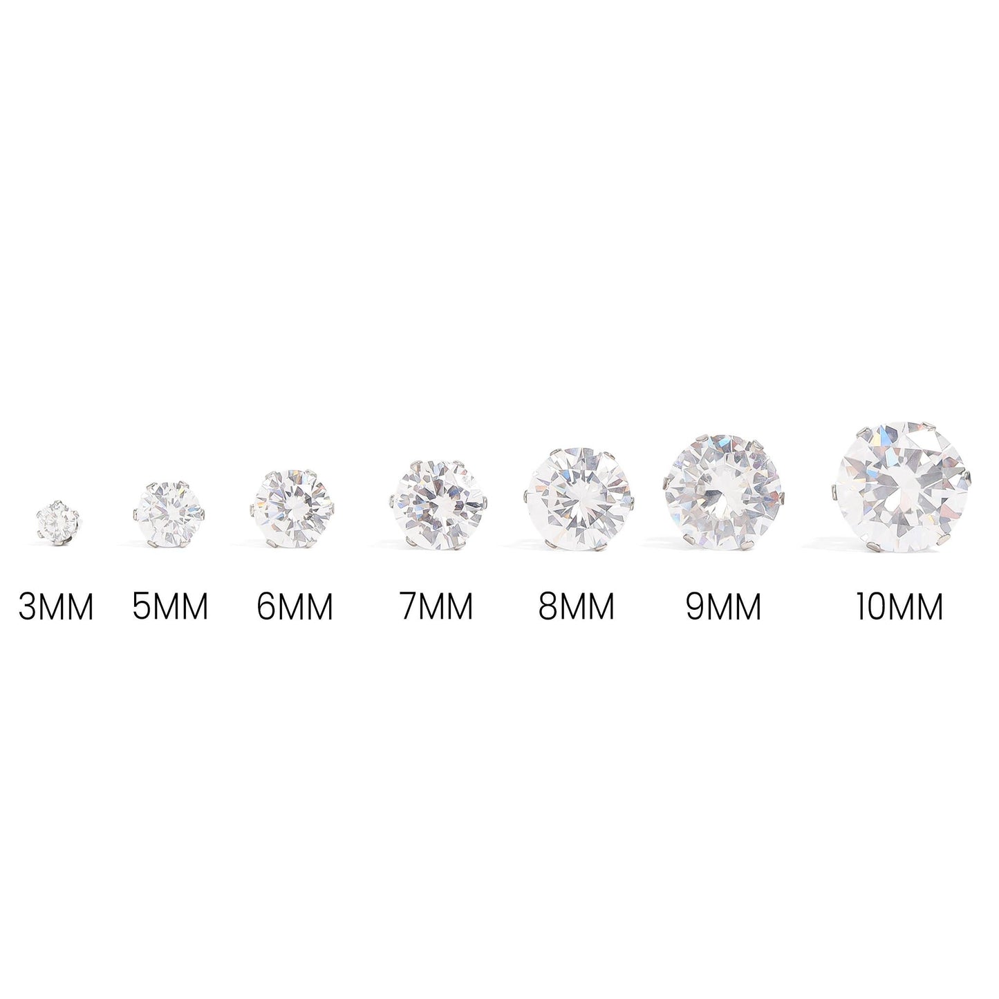Stainless Steel Round CZ Stud Earrings: Clear/07mm
