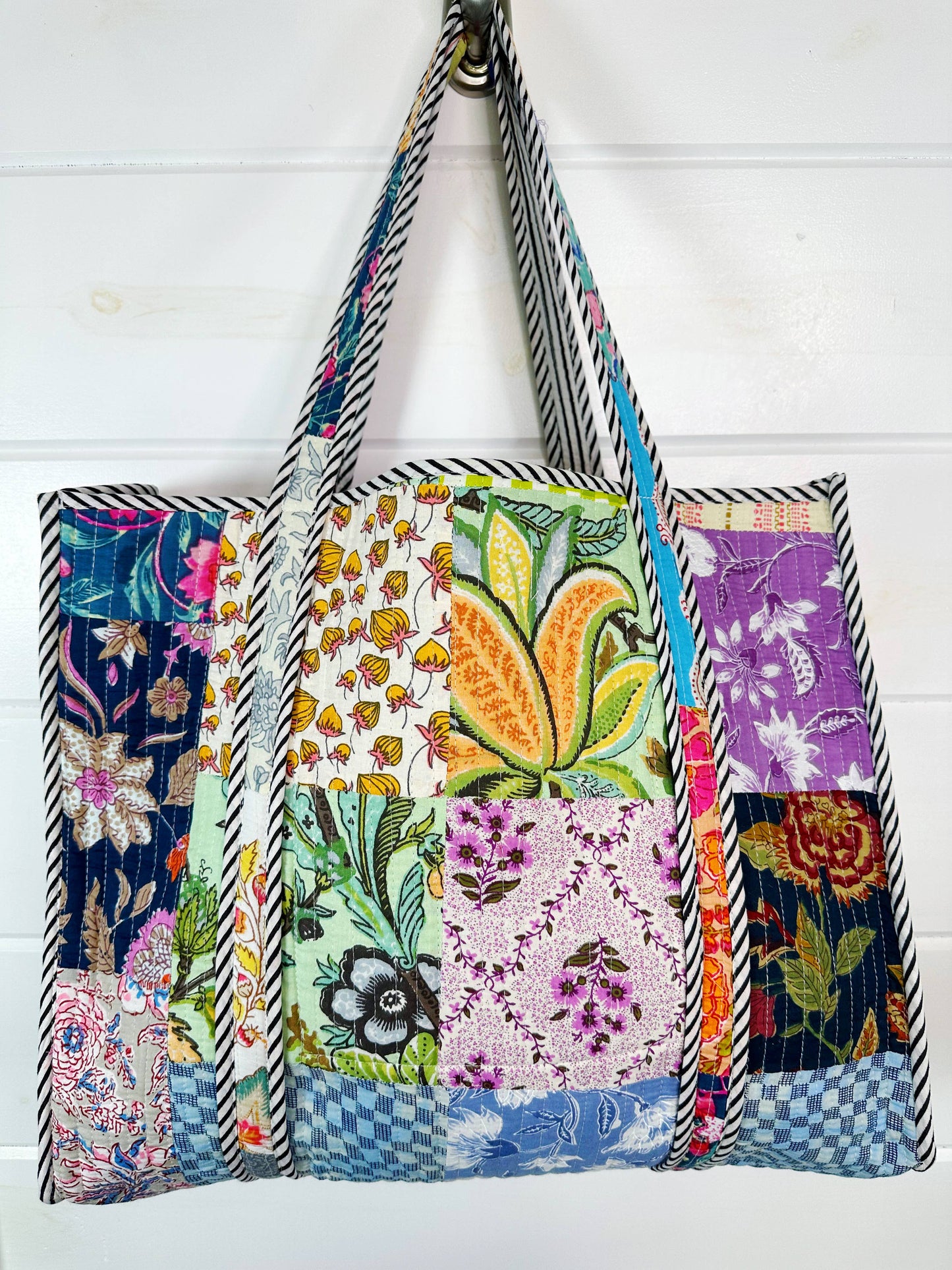 Multi Patchwork Tote Bag | Large Quilted Travel Tote Bags