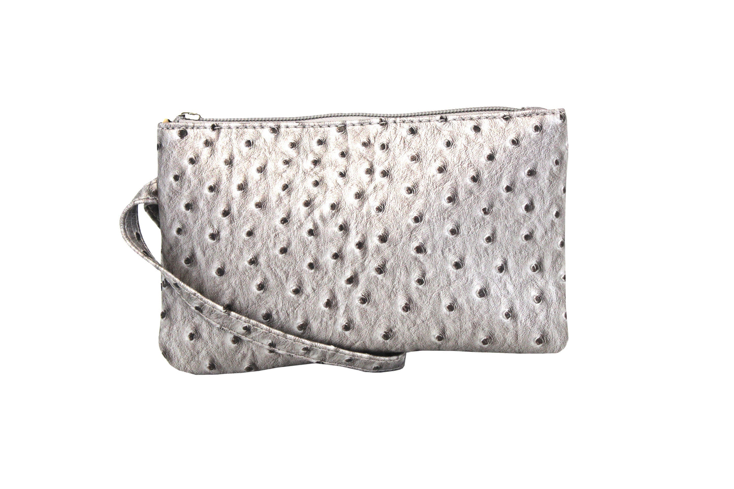 Vibrant Ostrich Wristlet: Taupe