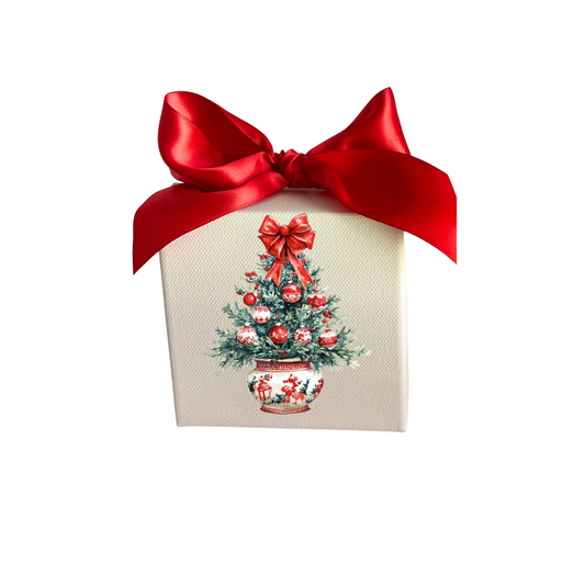 Red Chinoiserie Reindeer Ginger Jar Christmas Tree Canvas
