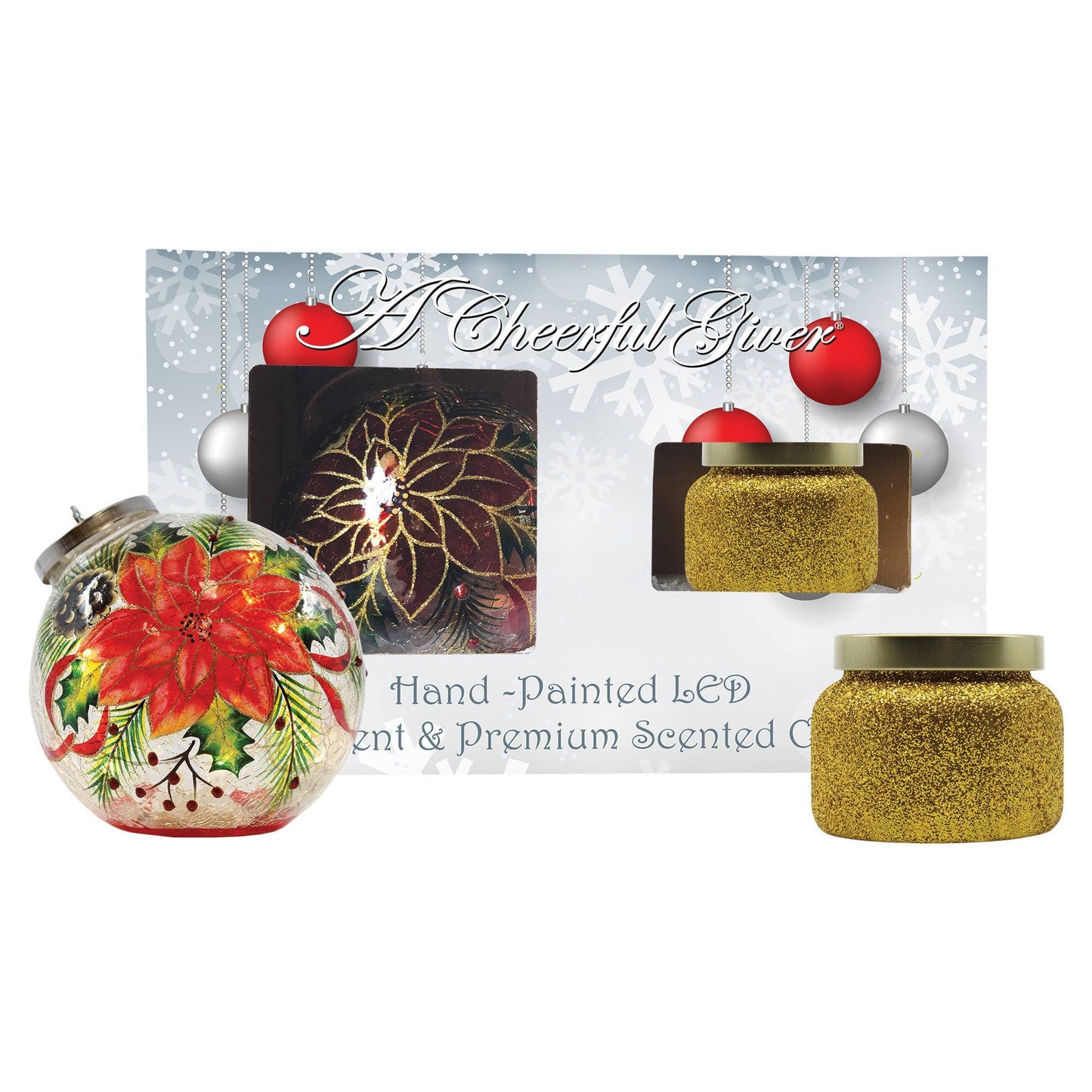 Poinsettia LED Ornament & Candle Gift Set