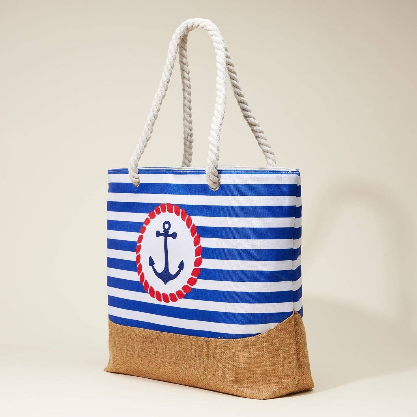 Coastal Chic Nautical Anchor & Stripe Beach Tote: Blue / One / 5DG78011