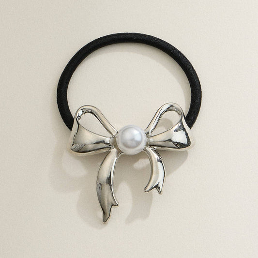 Metal Bow Hair Tie with Pearl: SV / ONE / 5DH88021