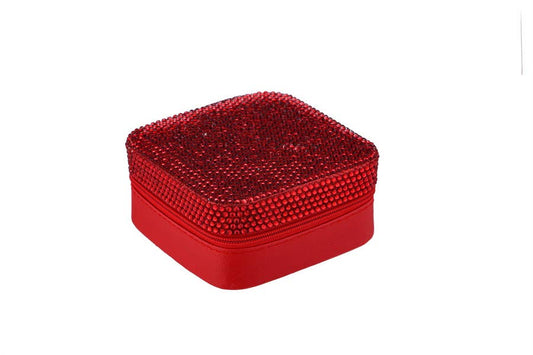 Ladies Rhinestone Multi Compartment Jewelry Box: Red