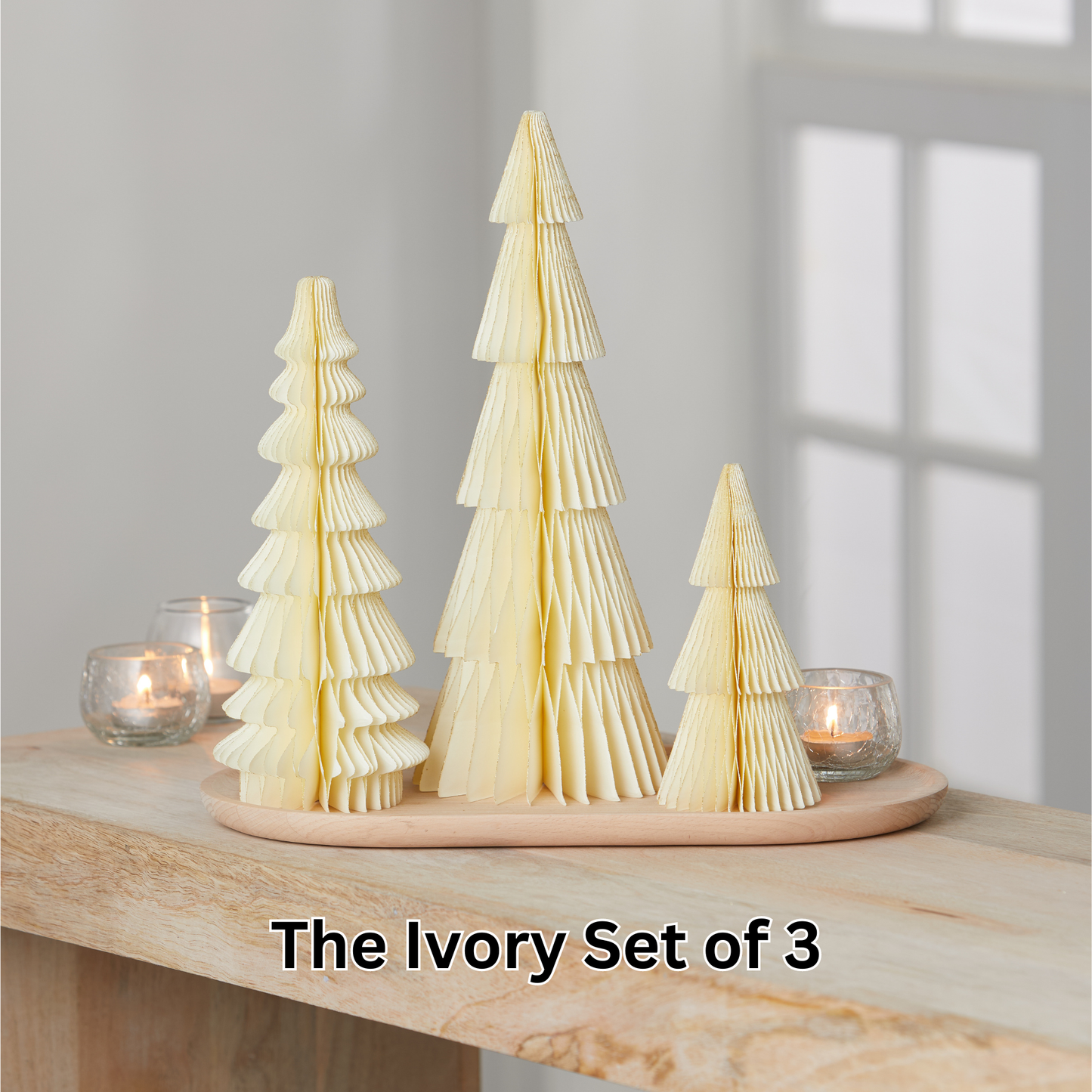 Honeycomb trees, vintage folding paper, Christmas, Winter: Lg Set 3 Red