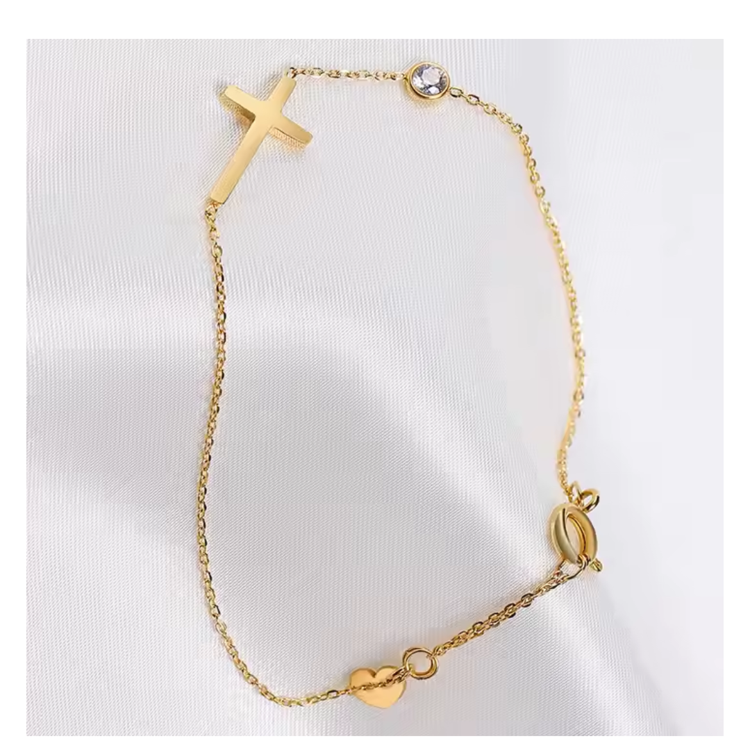 "A Blessing" Dainty Gold Cross Bracelet | Christian jewelry