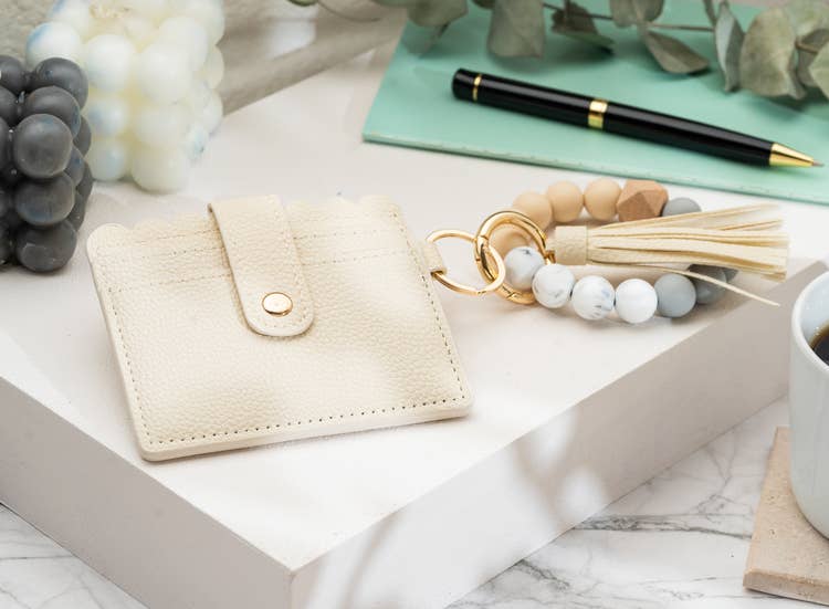 Leather Keychain Wallet With Wristlet Bangle Bracelet: Red