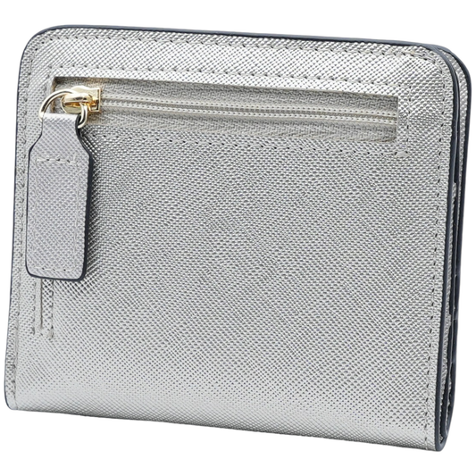 Women's Small Compact Bifold Luxury Wallet With Window ID: Silver