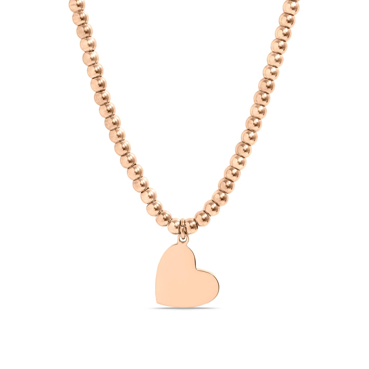 18K PVD Coated Stainless Steel Heart Beaded Necklace with 2" Extension: Stainless