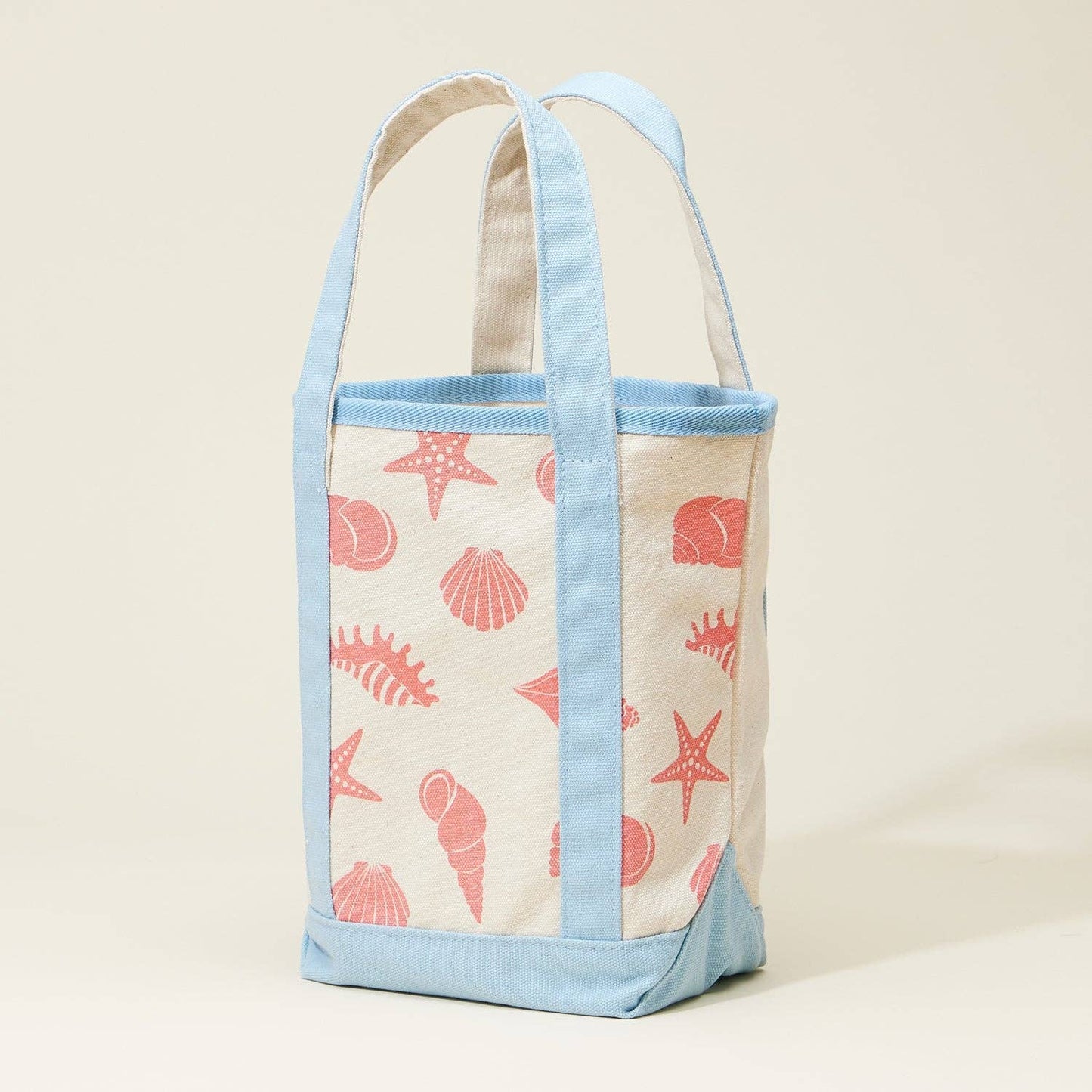 Small Size Sea Shell Print Everywhere-Carry Canvas Bag: Light Blue / One / 5DG78010