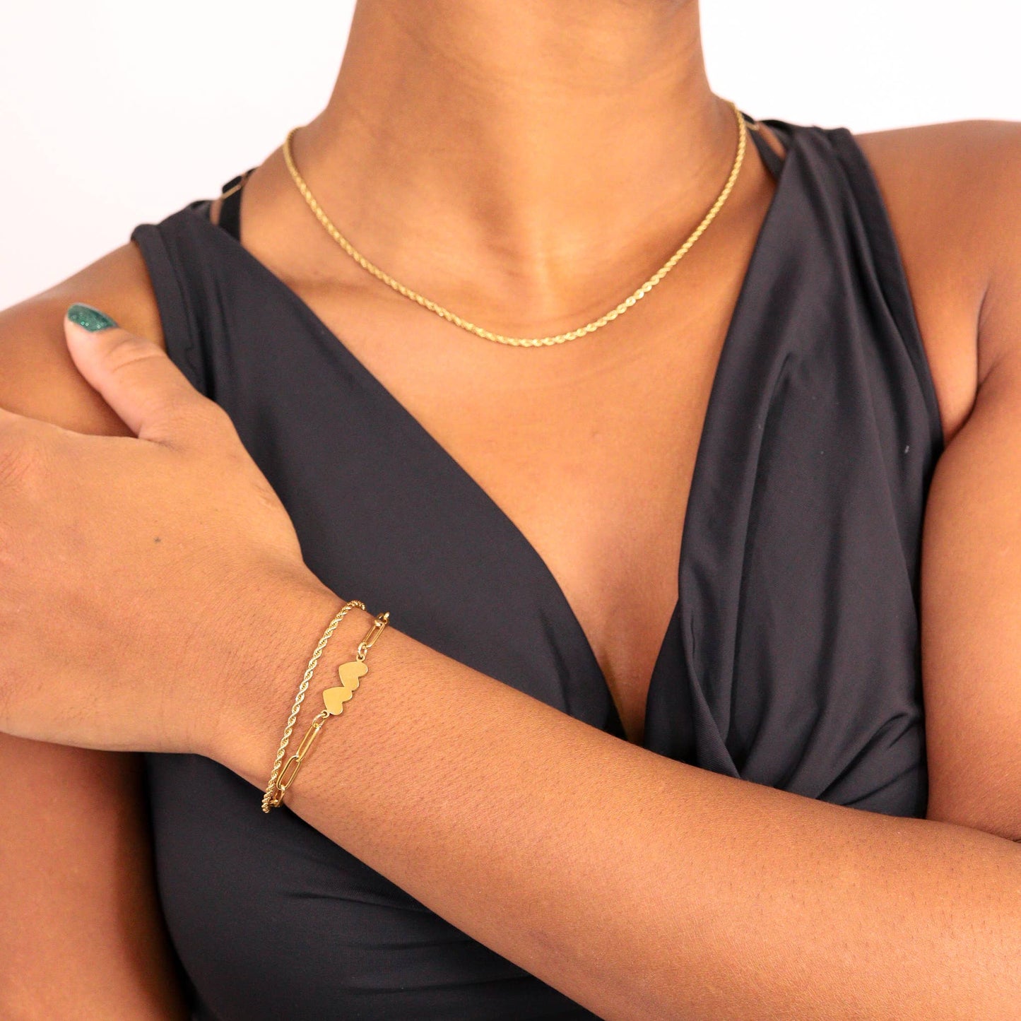 Rope Chain Bracelet / Anklet - Gold, Silver, Black: Gold / 6+2" / 4mm