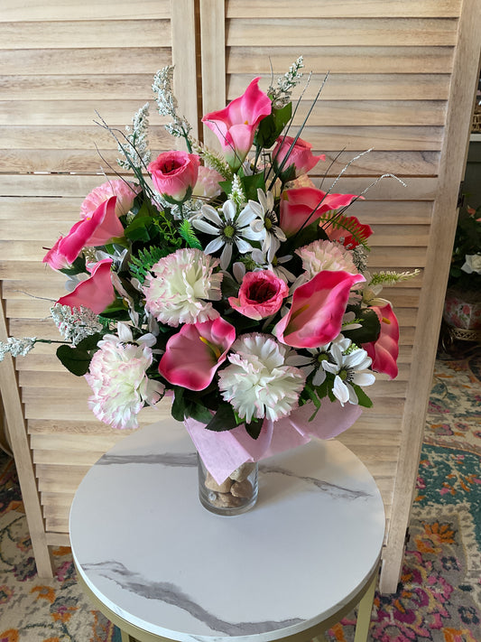 Pretty in Pink Cemetery Arrangement