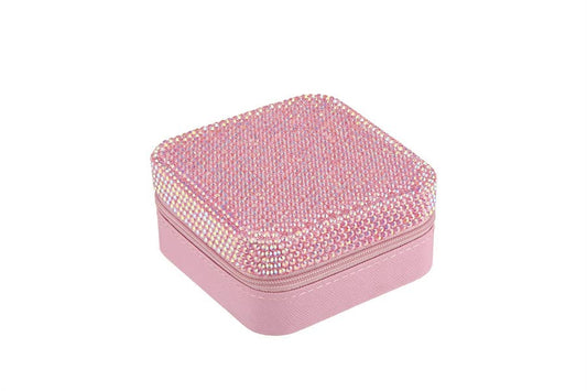 Ladies Rhinestone Multi Compartment Jewelry Box: Pink