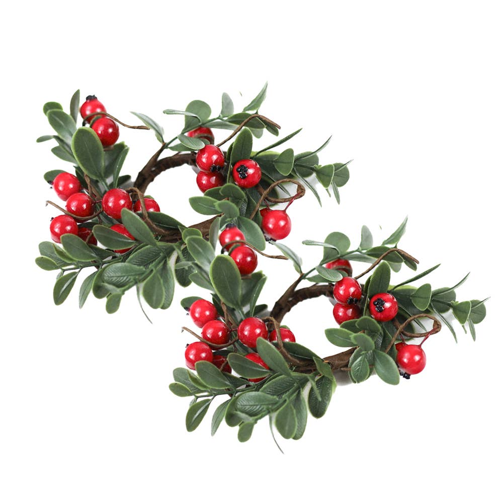Cranberry Branch Taper Candle Ring (Set of 2)