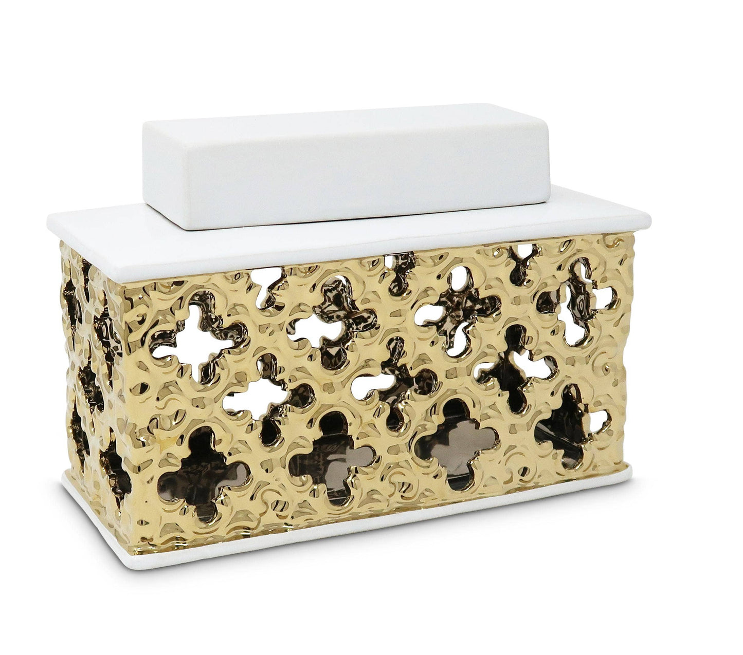 Gold Decorative Rectangle Jar with White Cover: Large