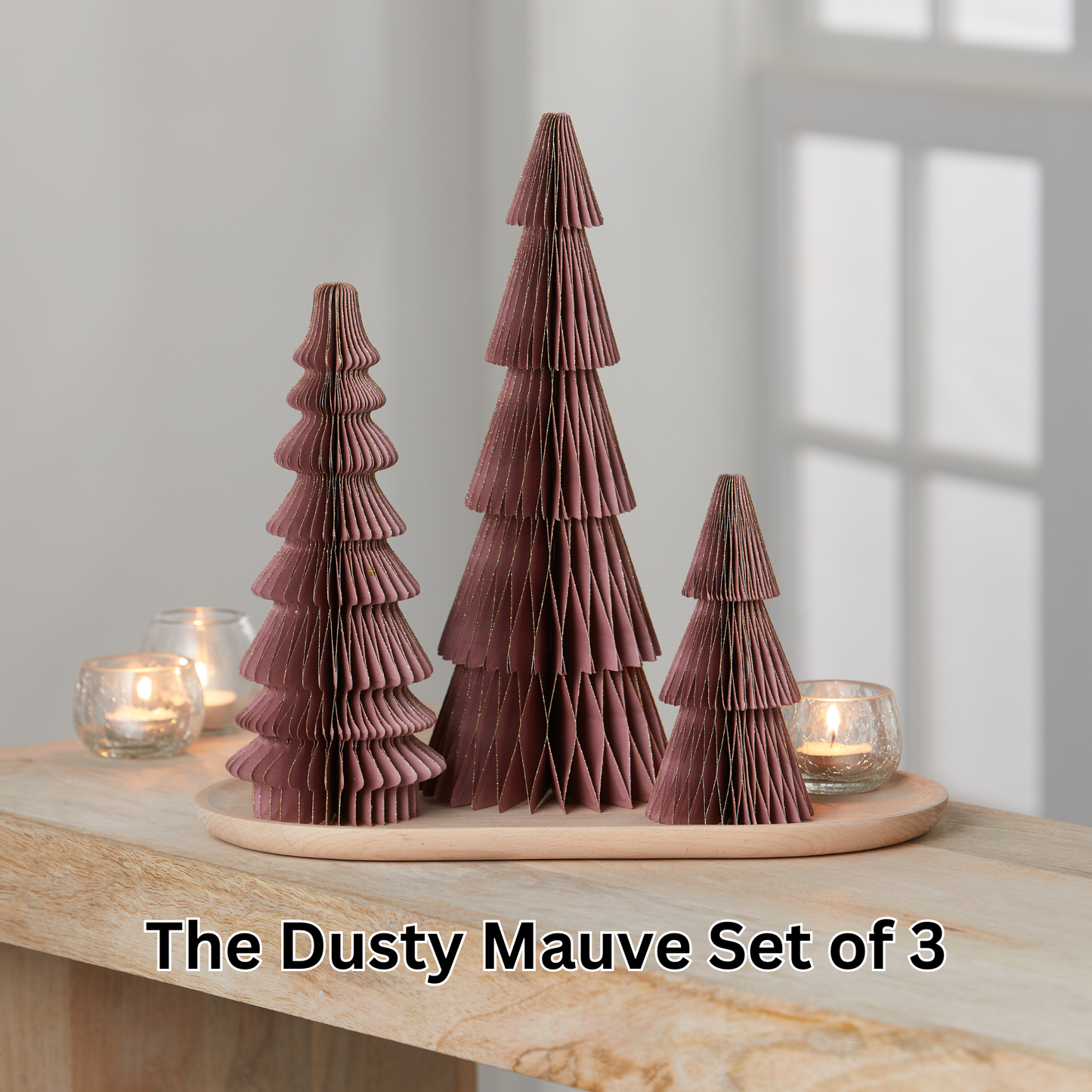 Honeycomb trees, vintage folding paper, Christmas, Winter: Set 3 Olive