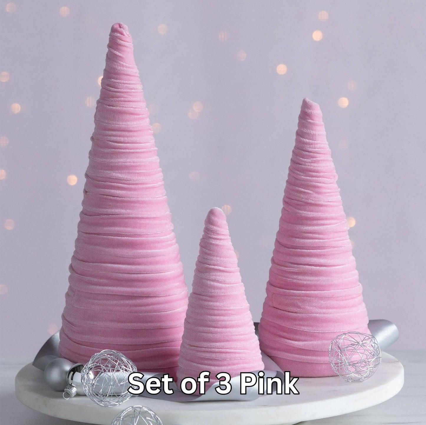Cones Velvet Set of 3 Holiday Tabletop, Mantel Tree Decor: Gold