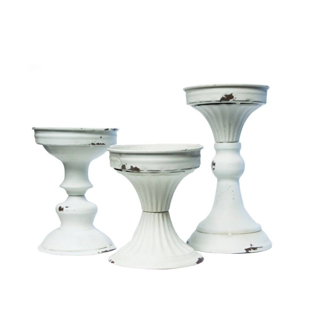 VIP Metal 8 in. White Candle Holder Set of 3