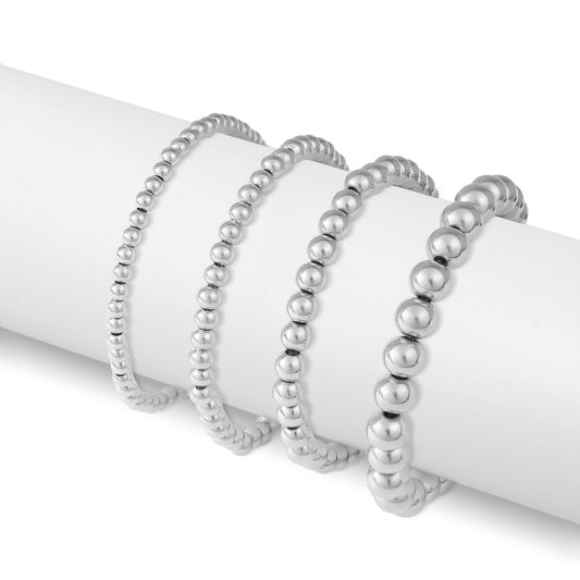 Stainless Steel Metal Bead Stretch Bracelet: 6mm